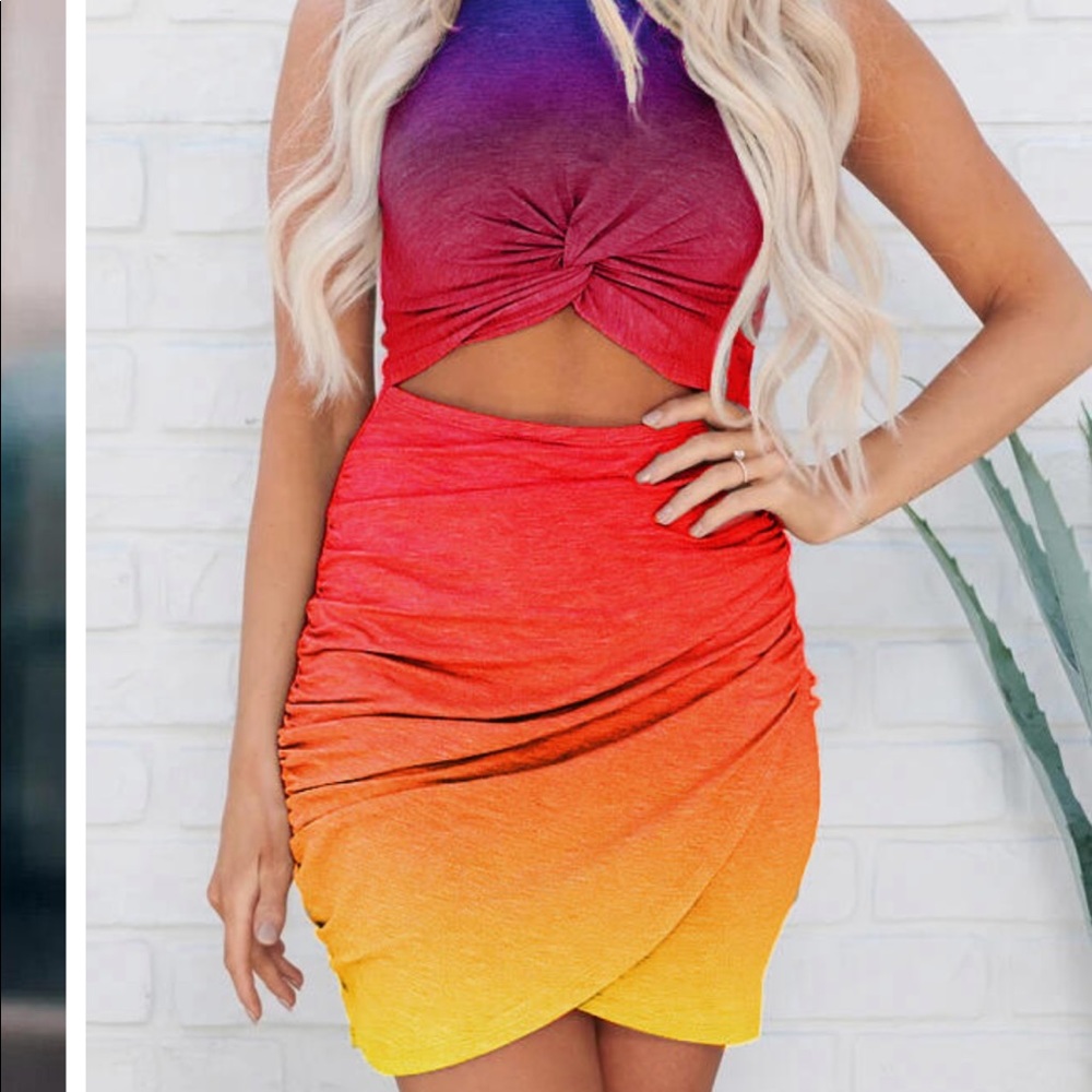 Rainbow cut out dress🌈 size Small